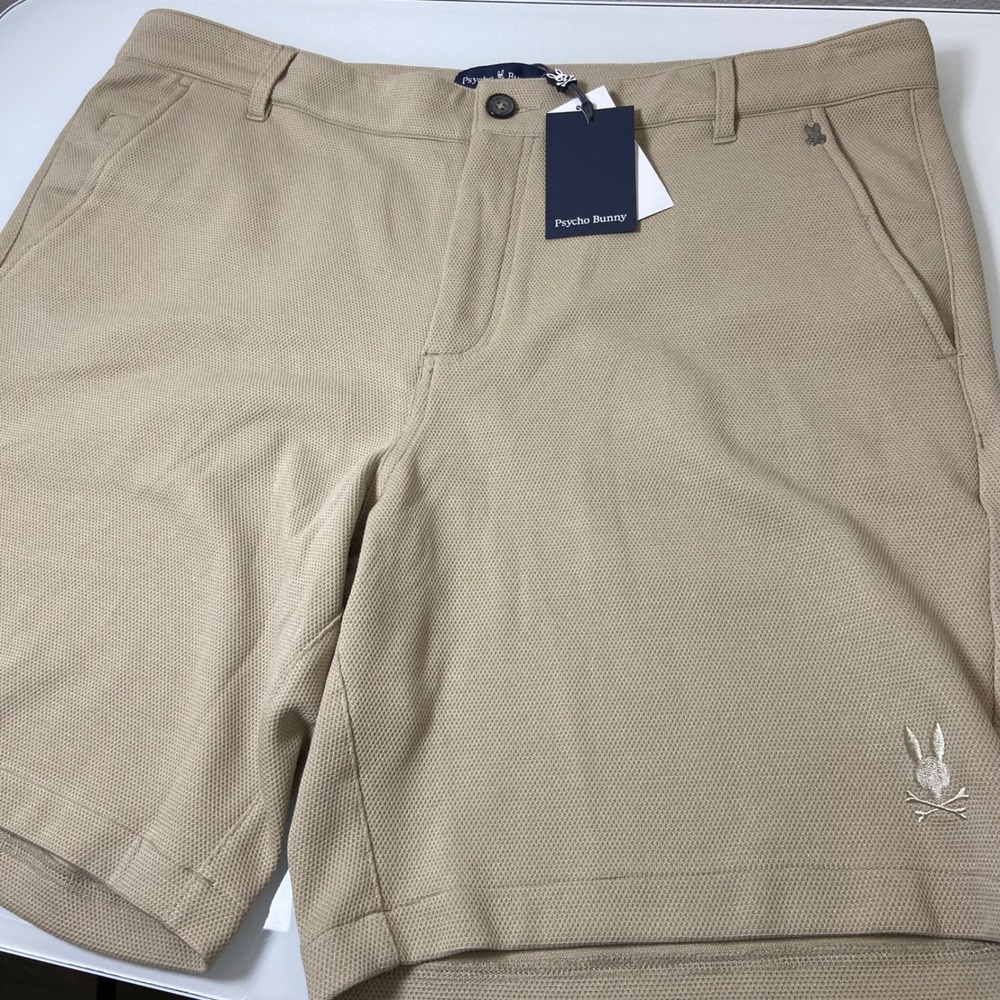 Psycho Bunny Mens‎ 38 Stone Beige Shiro Knit Honeycomb Shorts New Golf Casual